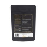 Backside packaging of Boseong Korean Black. A black pouch with a label with sommelier's notes and tasting notes.